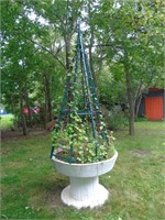 Cement Flower Pot w Christmas Tree form w lights