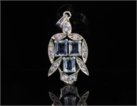 Aquamarine, white sapphire and silver pendant