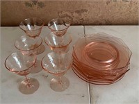 Pink Depression Glass Plates & Parfait Cups
