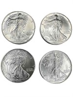 (4) 1993 American Eagle 1 oz. Silver dollars, UNC