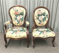 Pair of Victorian Walnut Gents and Ladies Chairs