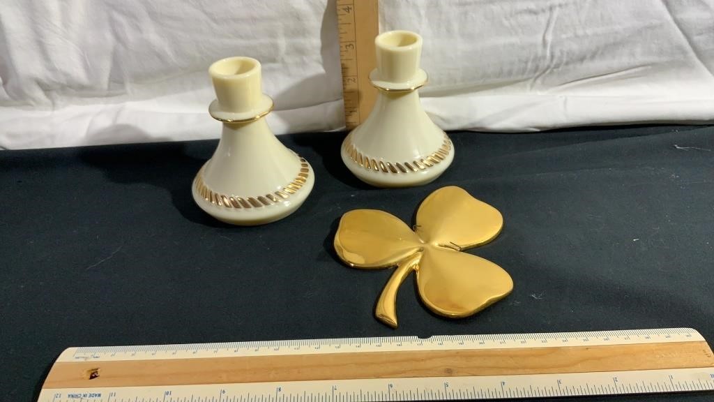 Wheaten Ware Candle Holders, 24k Plated Lucky