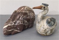 Carved Stone Rabbit & Ceramic Stork