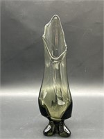 Smoky Art Glass Footed Vase