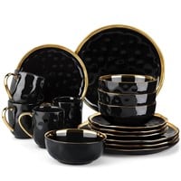 LOVECASA Black and Gold Dishes Sets, Stoneware