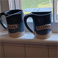 POTTERY "NANNY & PAPA" MUGS, CROSS STITCH