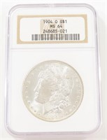 NGC GRADED 1904-O MORGAN SILVER DOLLAR MS64