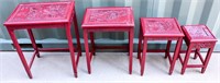 4 Vintage Asian Styled Carved Wood Nesting Tables