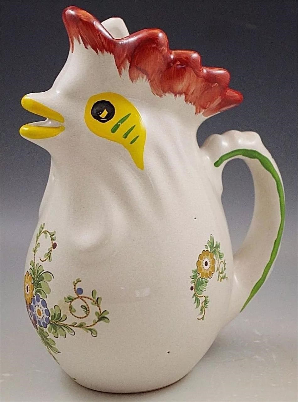 DERUTA POTTERY ITALY FOLK LARGE ROOSTER PITCHER 8"