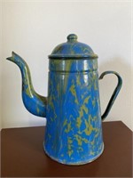 Blue and Olive Green Agateware Coffee Pot