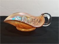 Dugan Carnival Glass Nappy Candy Dish Leaf Ray
