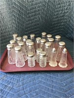 Glass Salt & Pepper Shakers Tray Lot Catering