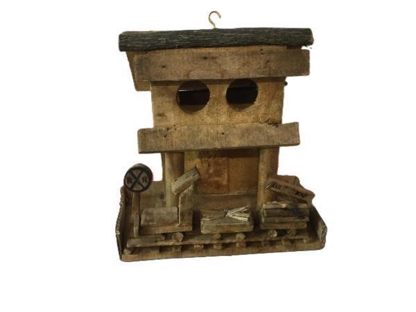 Wooden Birdhouse with Gold Hook and Roof