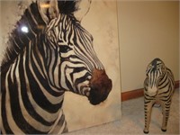 Large Zebra  Picture with Burlap Zebra Statue NWT