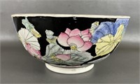 Large Vtg Lotus Flower and Lily Pad Chinese Bowl