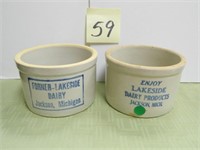 (2) Advertising Butter Crocks - Lakeside Dairy &