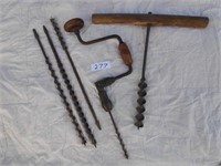 Assorted drill bits and borer, hand drill