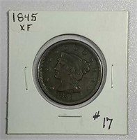 1845  Braided Hair Large Cent   XF