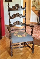 Vintage Ladder Back Chair w Needlepoint AS-IS