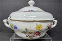 West German Gold Trimmed Floral Tureen