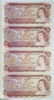 Canada 1974 $2 Lot of 4 Banknotes