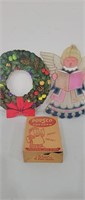 2 vintage Christmas decorations and vintage box