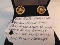 14KT Y/GOLD QUARTER CT DIAMOND EARRINGS