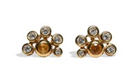 Pair 18K Gold, Diamond & Yellow Sapphire Earrings