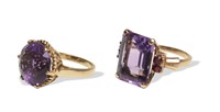 2 14K Gold,  Amethyst & Ruby Rings