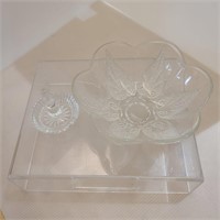Vintage Clear Cut Glass Bowl & Ring Dish