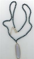 Blue Faceted Bead With Moonstone Pendant 28”