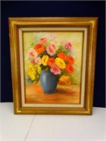 Framed Oil-on-Canvas Flower Still-Life