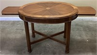 VTG. INLAID WOOD ROUND TEA TABLE