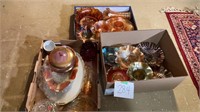 Carnival glass lot and porcelain serving ware