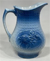 Blue/Gray Stoneware Floral Pitcher