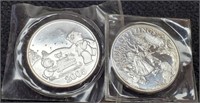 (2) Different 1 Troy Oz. Silver Christmas Rounds