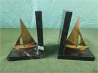 Bookends Marble and Brass Sailboat, 1970s,