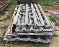 Pile of metal framed wire panels