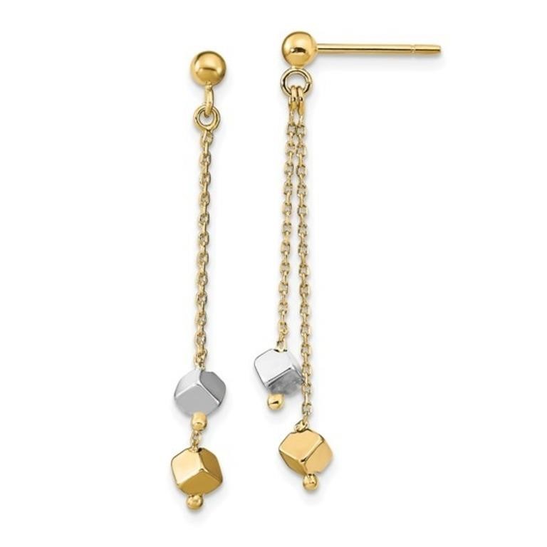 14K Two-tone Polished Beaded Post Dangle Earrings