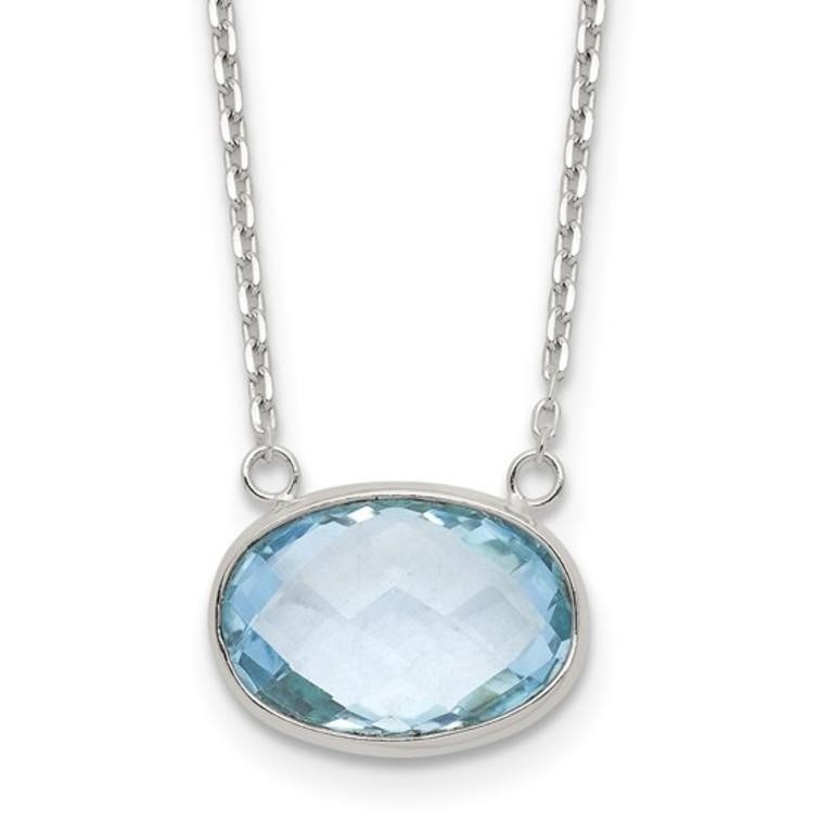 Sterling Silver Oval Blue Topaz Necklace