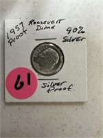 1957 Proof Roosevelt Dime 90% Silver Proof Very