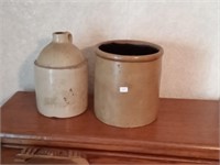 1 gallon stoneware crock + 1/2 gallon jug (both