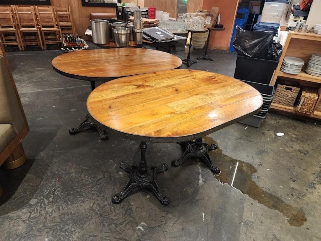 OVAL SHAPE WOOD TOP TABLES DBL BASE 54" X 38" X 30