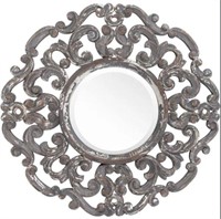 Surya Urvashi Wooden Round Wall Mirror, Grey, 24''
