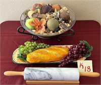 Z - FAUX FRUIT/BREAD W/ DISHES, MARBLE ROLLING PIN