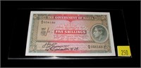 5 Shillings Government of Malta, dated 1939,