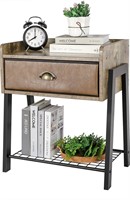 Small Rustic Brown Nightstand with Drawer