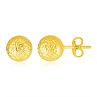 14k Gold Crystal Cut Texture Ball Earrings
