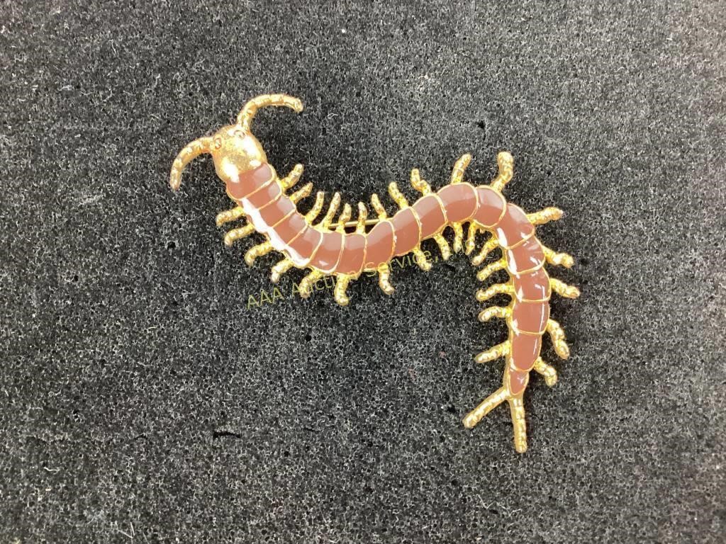 Vintage enameled centipede brooch