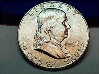 OF)  BU 1962 D Silver Franklin half dollar